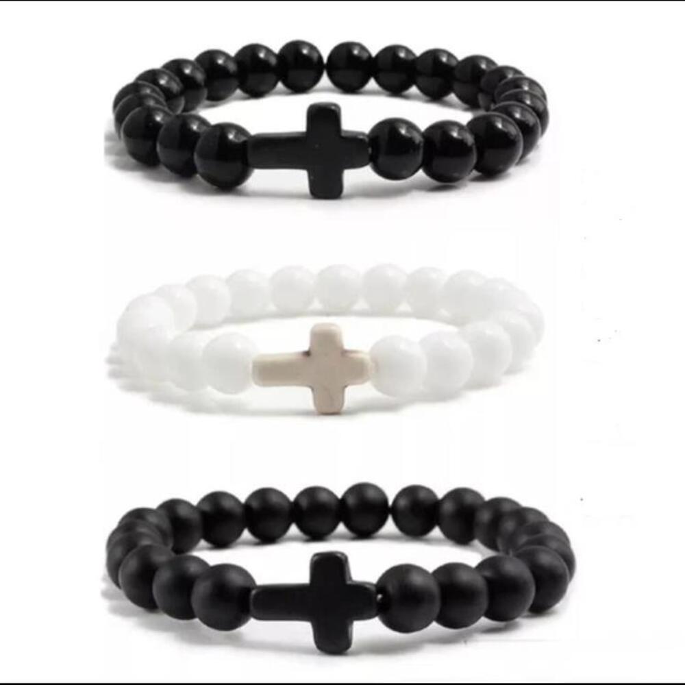 Handmade Natural Beaded Stone Cross Bracelet